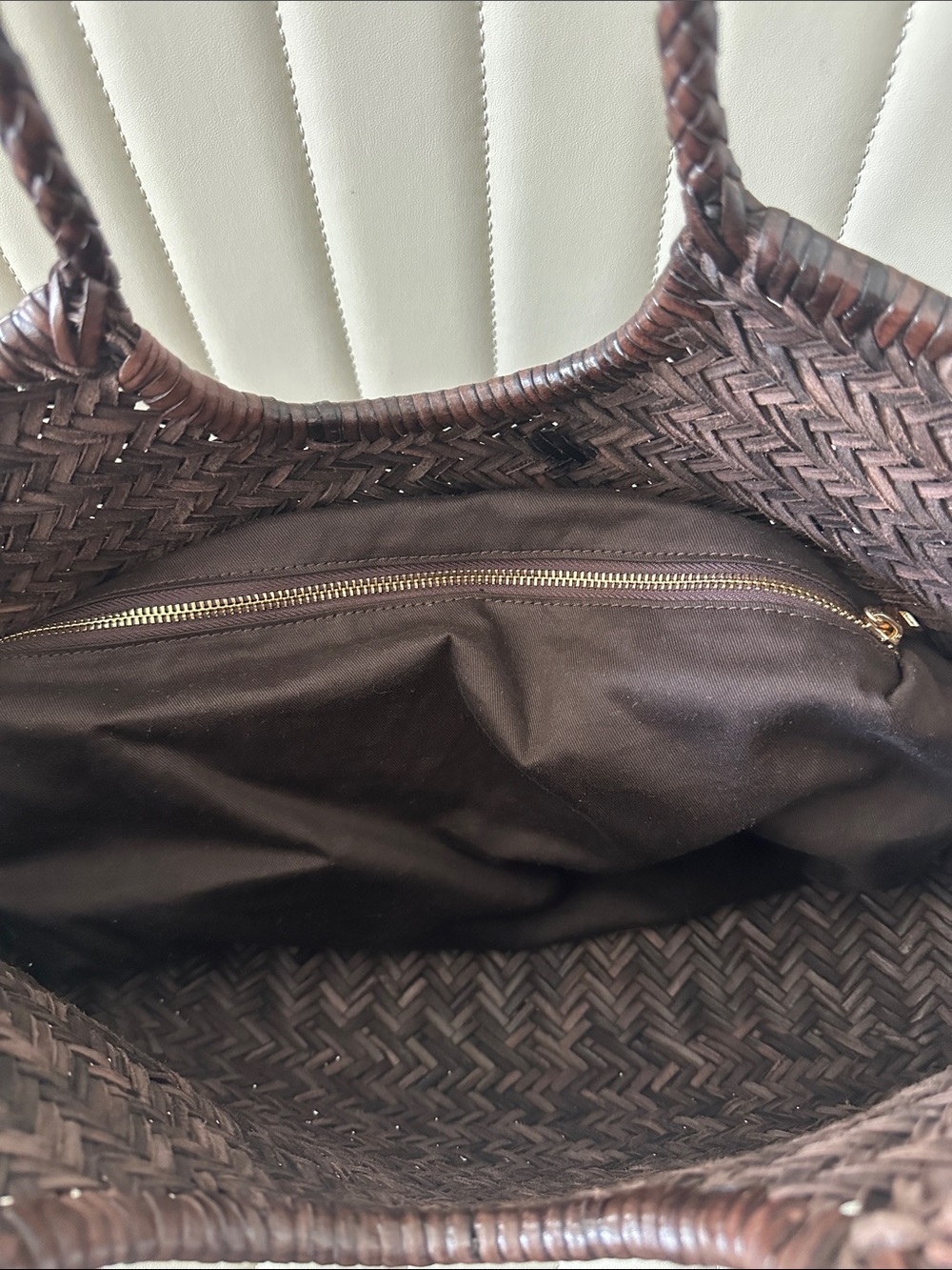 La Via Firenze Woven Genuine Leather Tote Dark Brown - Picture 3 of 4